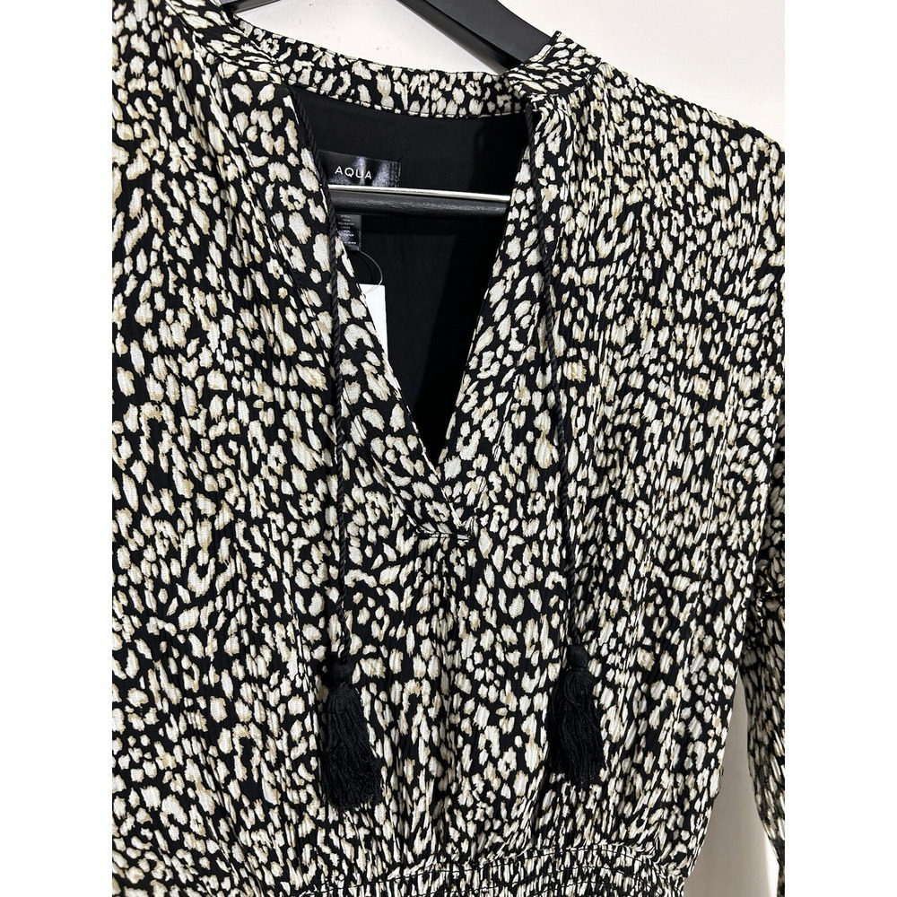 NWT Aqua Animal Print Smocked Mini Dress Chiffon Tasseled Party Chic Size XS - Picture 7 of 11